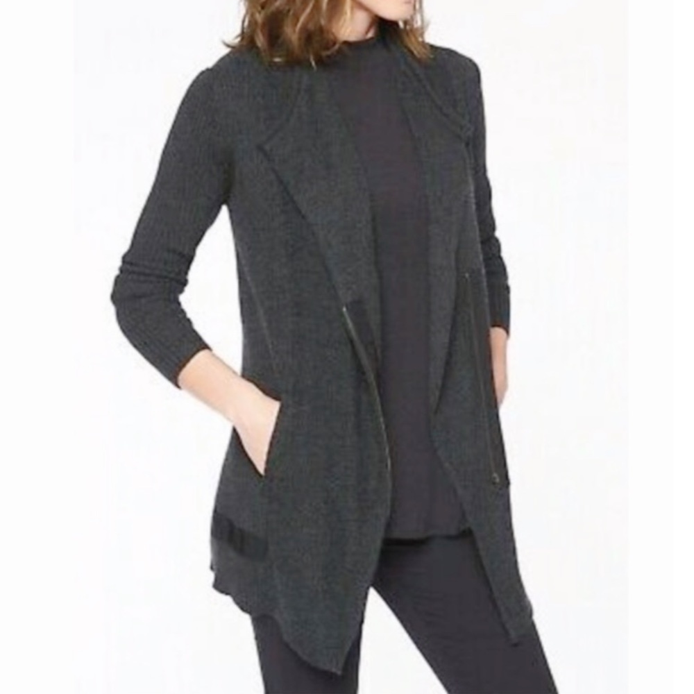 Athleta Thermolite Sentinel Cardigan Wrap Sweater Coat Charcoal Marl Small Long